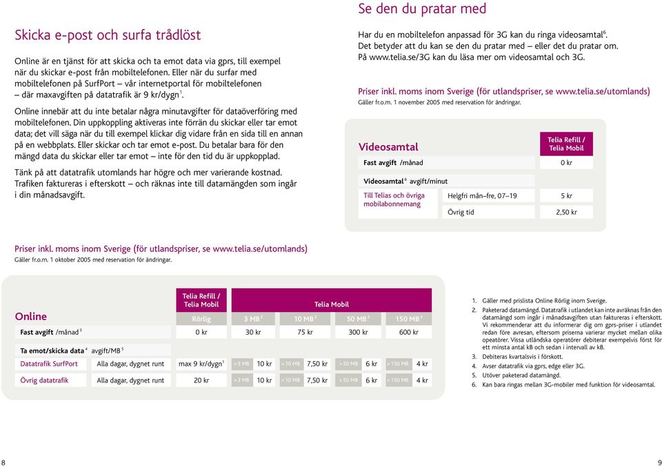 Online innebär att du inte betalar några minutavgifter för dataöverföring med mobiltelefonen.