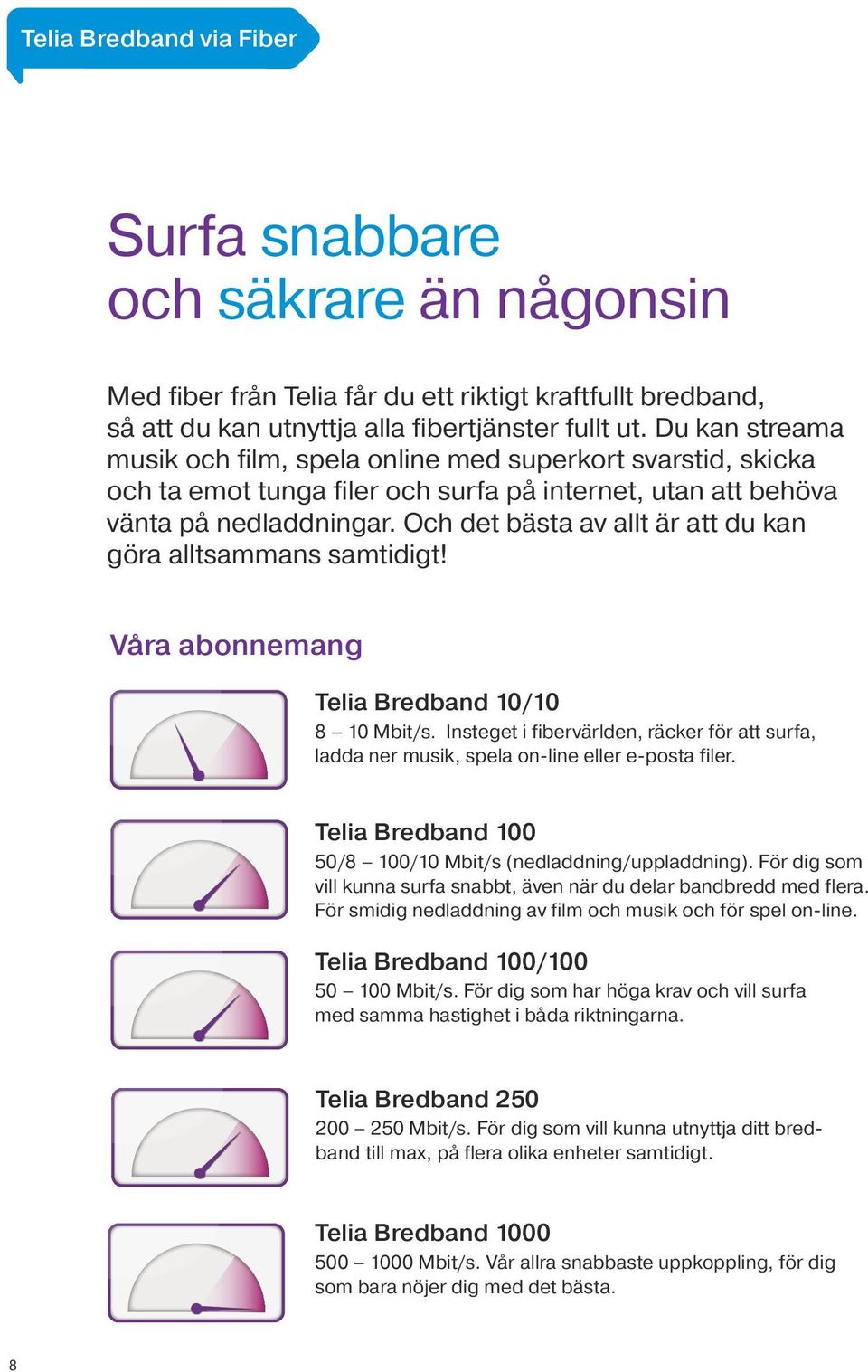 Och det bästa av allt är att du kan göra alltsammans samtidigt! Våra abonnemang Telia Bredband 10/10 8 10 Mbit/s.