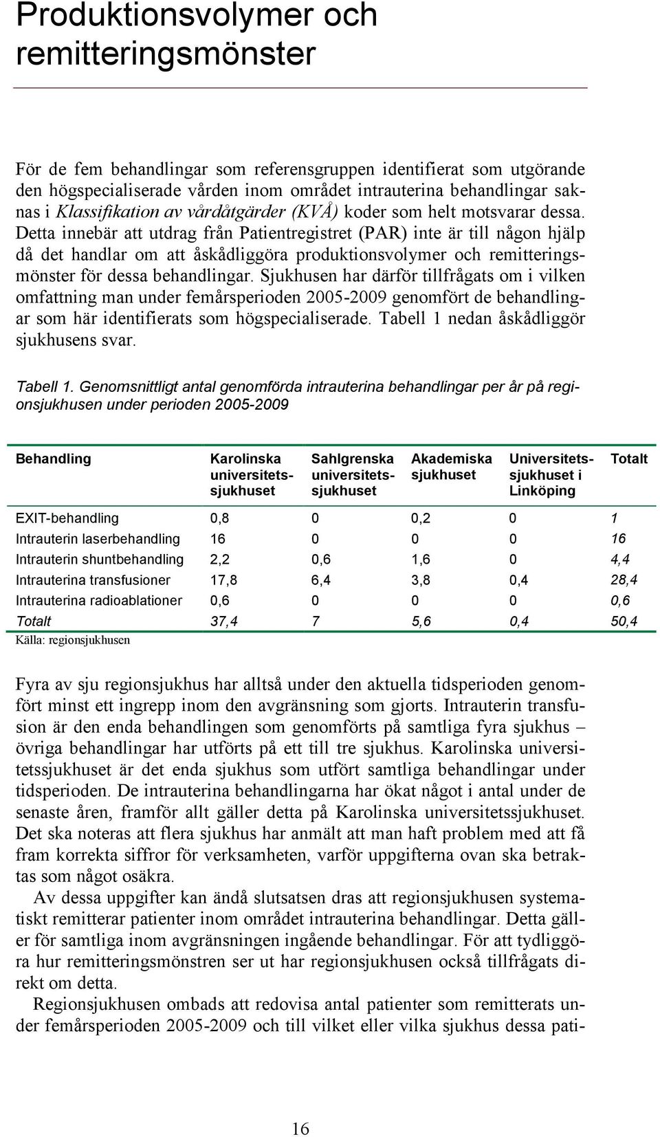 Detta innebär att utdrag från Patientregistret (PAR) inte är till någon hjälp då det handlar om att åskådliggöra produktionsvolymer och remitteringsmönster för dessa behandlingar.