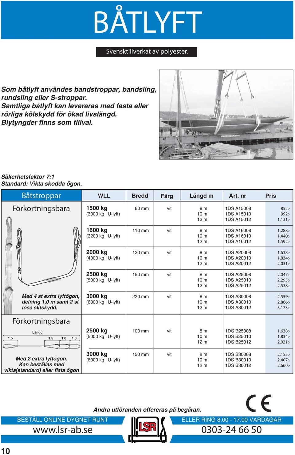 nr 1500 kg 60 mm vit 8 m 1DS A15008 852:- (3000 kg i U-lyft) 10 m 1DS A15010 992:- 12 m 1DS A15012 1.131:- 1600 kg 110 mm vit 8 m 1DS A16008 1.288:- (3200 kg i U-lyft) 10 m 1DS A16010 1.