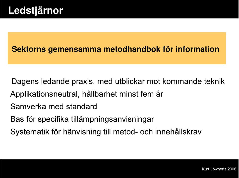 hållbarhet minst fem år Samverka med standard Bas för specifika