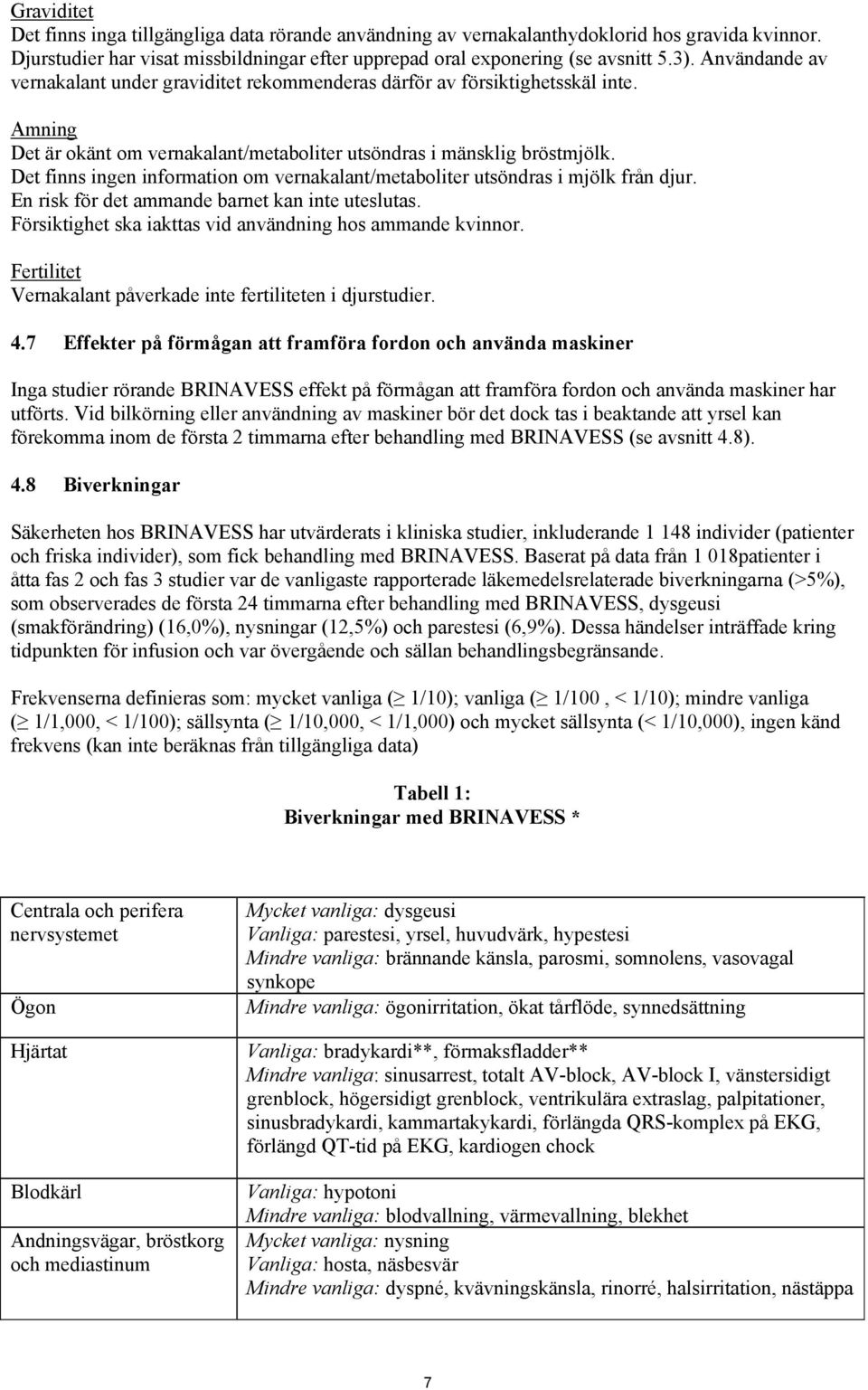 Det finns ingen information om vernakalant/metaboliter utsöndras i mjölk från djur. En risk för det ammande barnet kan inte uteslutas. Försiktighet ska iakttas vid användning hos ammande kvinnor.