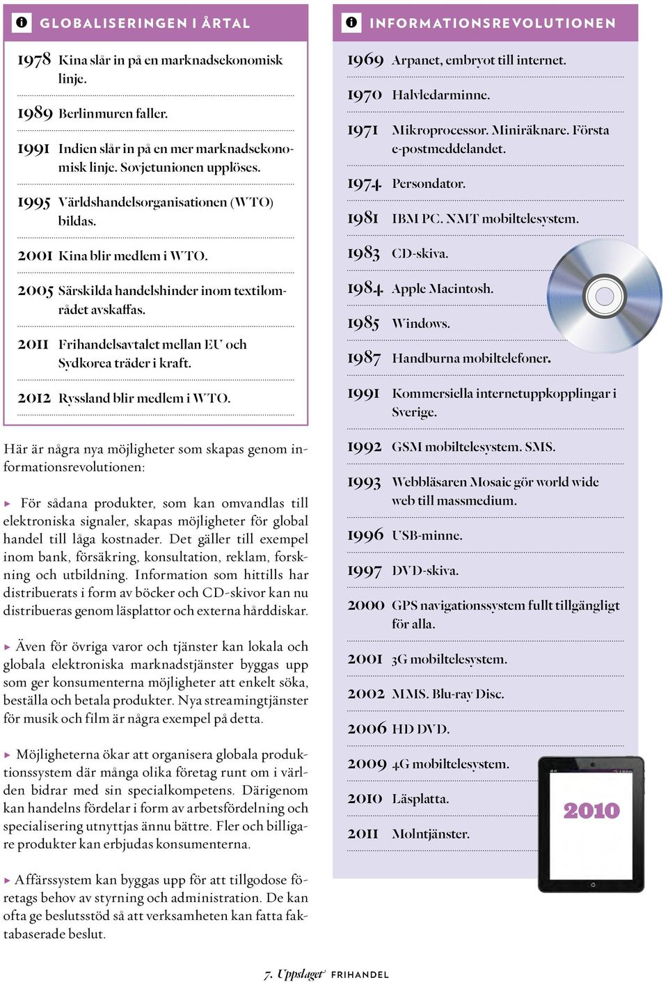 2011 Frihandelsavtalet mellan EU och Sydkorea träder i kraft. 2012 Ryssland blir medlem i WTO.