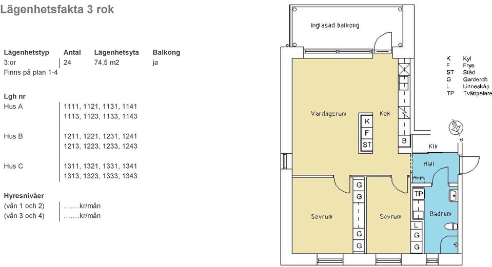 1143 Hus B 1211, 1221, 1231, 1241 1213, 1223, 1233, 1243 Hus C 1311, 1321,