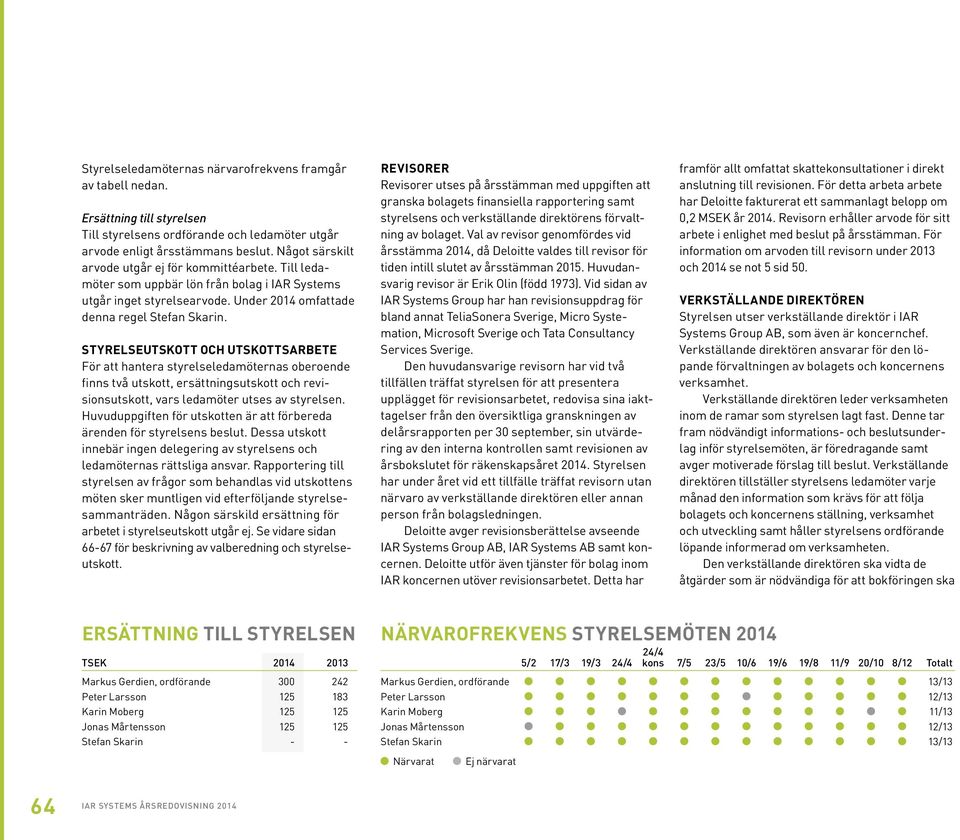 STYRELSEUTSKOTT OCH UTSKOTTSARBETE För att hantera styrelseledamöternas oberoende finns två utskott, ersättningsutskott och revisionsutskott, vars ledamöter utses av styrelsen.