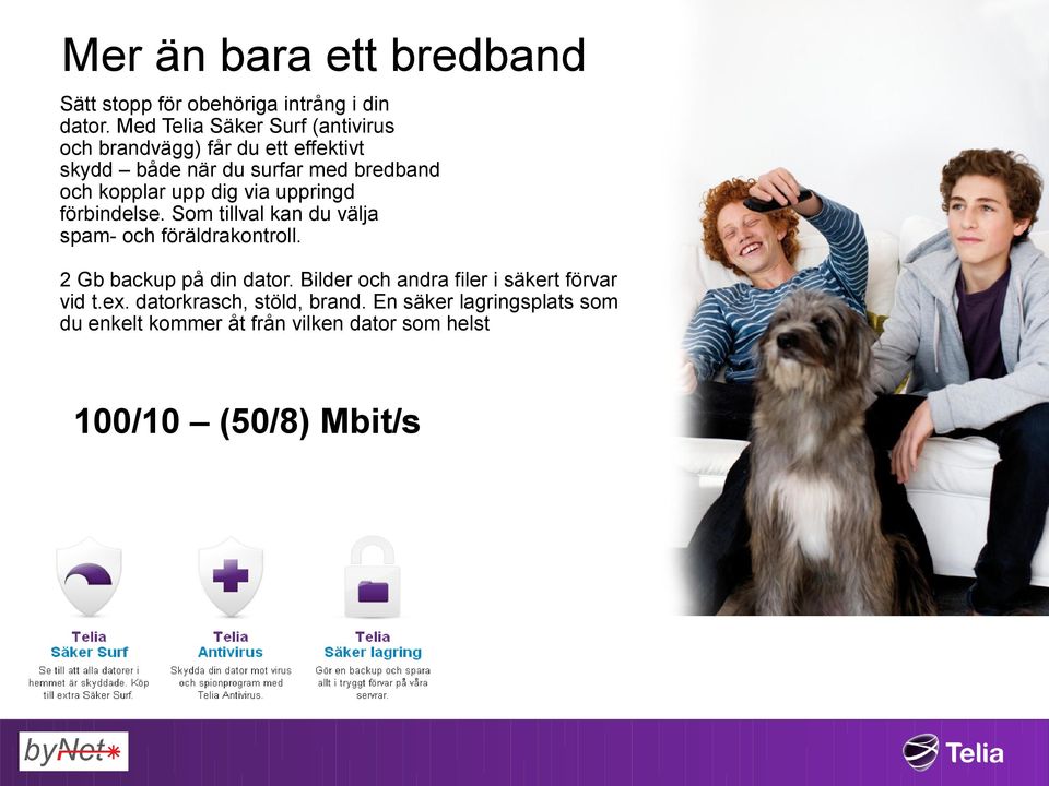 upp dig via uppringd förbindelse. Som tillval kan du välja spam- och föräldrakontroll. 2 Gb backup på din dator.