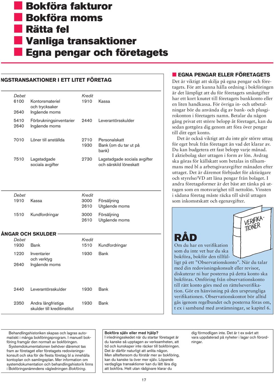 Personalskatt 1930 Bank (om du tar ut på bank) 2730 Lagstadgade sociala avgifter och särskild löneskatt Kredit 3000 Försäljning 2610 Utgående moms 3000 Försäljning 2610 Utgående moms M EGNA PENGAR