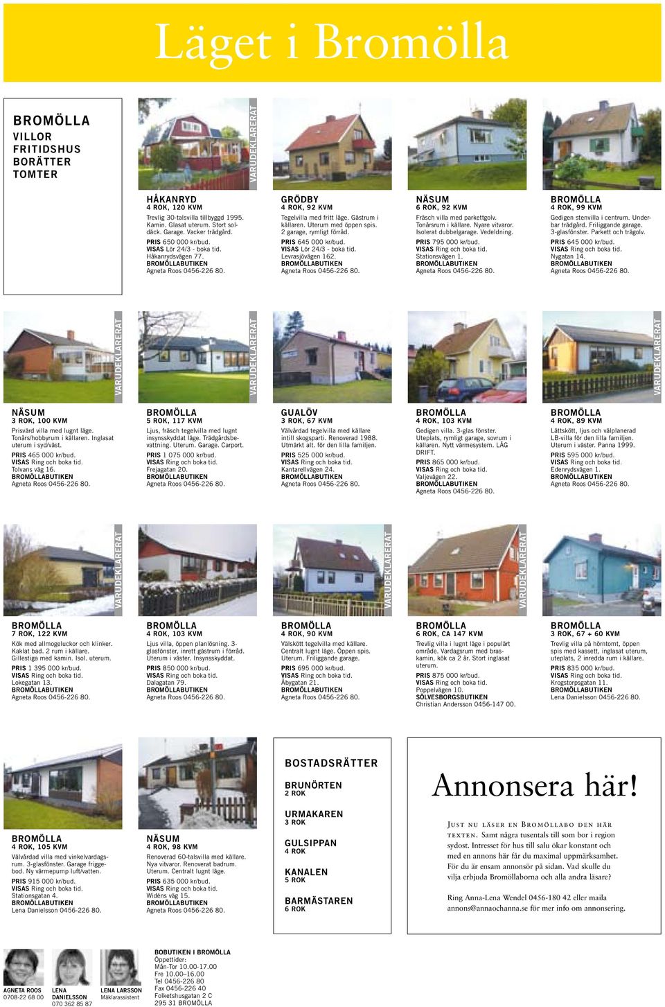 Levrasjövägen 162. NÄSUM 6 ROK, 92 KVM Fräsch villa med parkettgolv. Tonårsrum i källare. Nyare vitvaror. Isolerat dubbelgarage. Vedeldning. PRIS 795 000 kr/bud. Stationsvägen 1.
