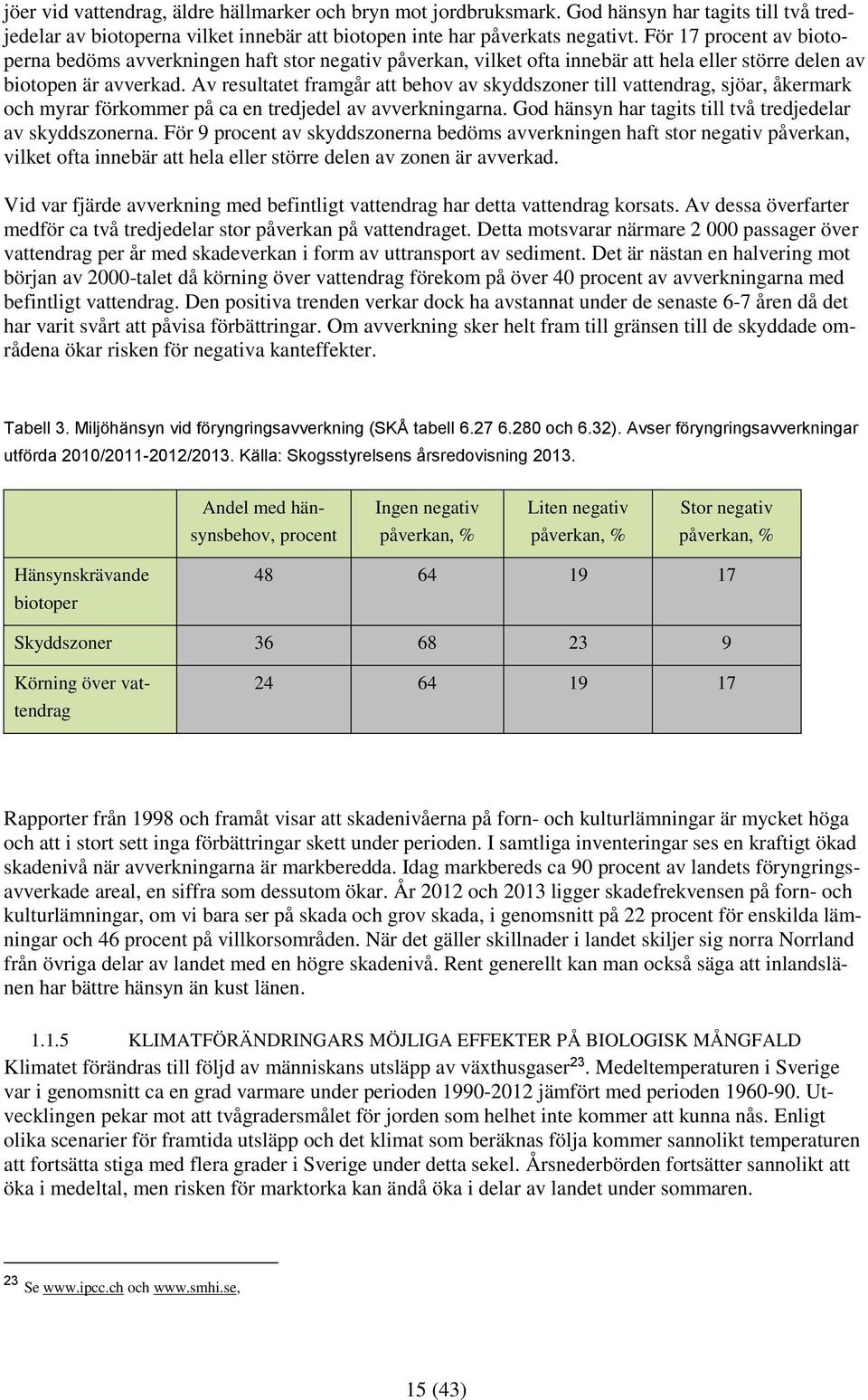 Av resultatet framgår att behov av skyddszoner till vattendrag, sjöar, åkermark och myrar förkommer på ca en tredjedel av avverkningarna. God hänsyn har tagits till två tredjedelar av skyddszonerna.