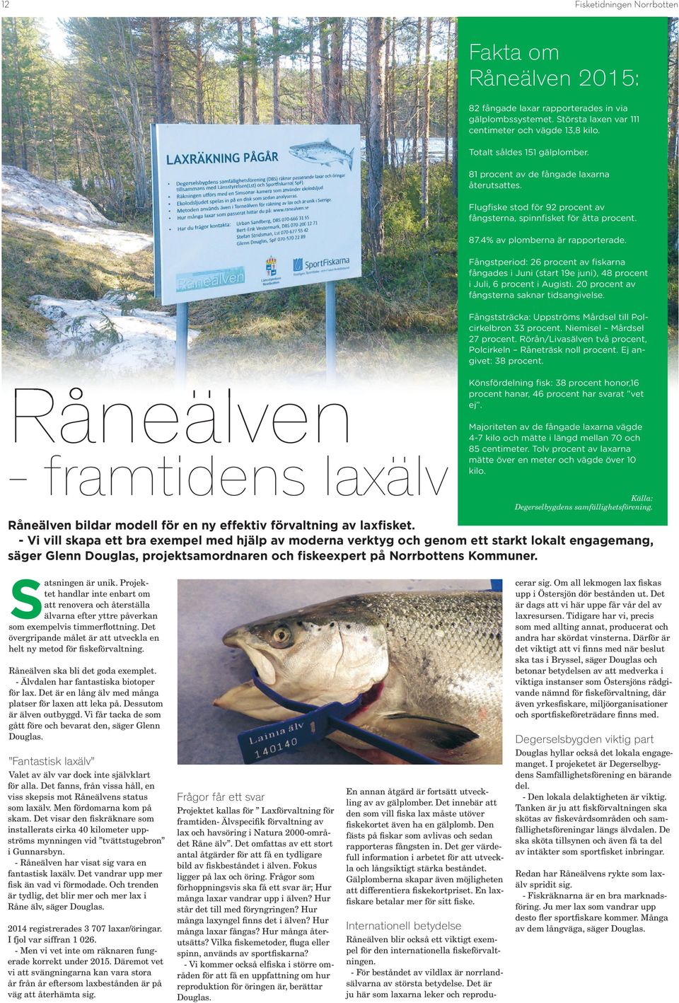 Fångstperiod: 26 procent av fiskarna fångades i Juni (start 19e juni), 48 procent i Juli, 6 procent i Augisti. 20 procent av fångsterna saknar tidsangivelse.