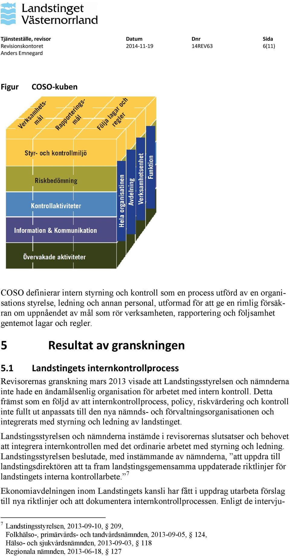 1 Landstingets internkontrollprocess Revisorernas granskning mars 2013 visade att Landstingsstyrelsen och nämnderna inte hade en ändamålsenlig organisation för arbetet med intern kontroll.