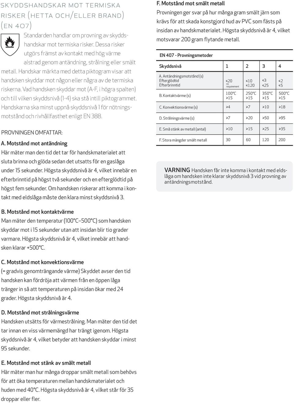 Handskar märkta med detta piktogram visar att handsken skyddar mot någon eller några av de termiska riskerna.