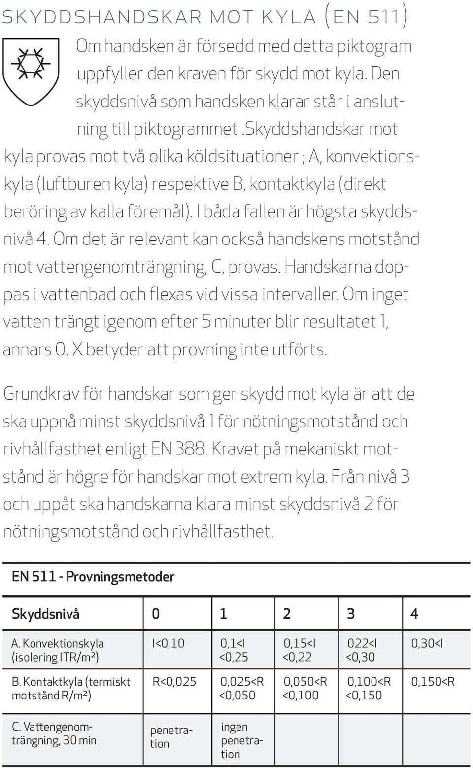 Om det är relevant kan också handskens motstånd mot vattengenomträngning, C, provas. Handskarna doppas i vattenbad och flexas vid vissa intervaller.