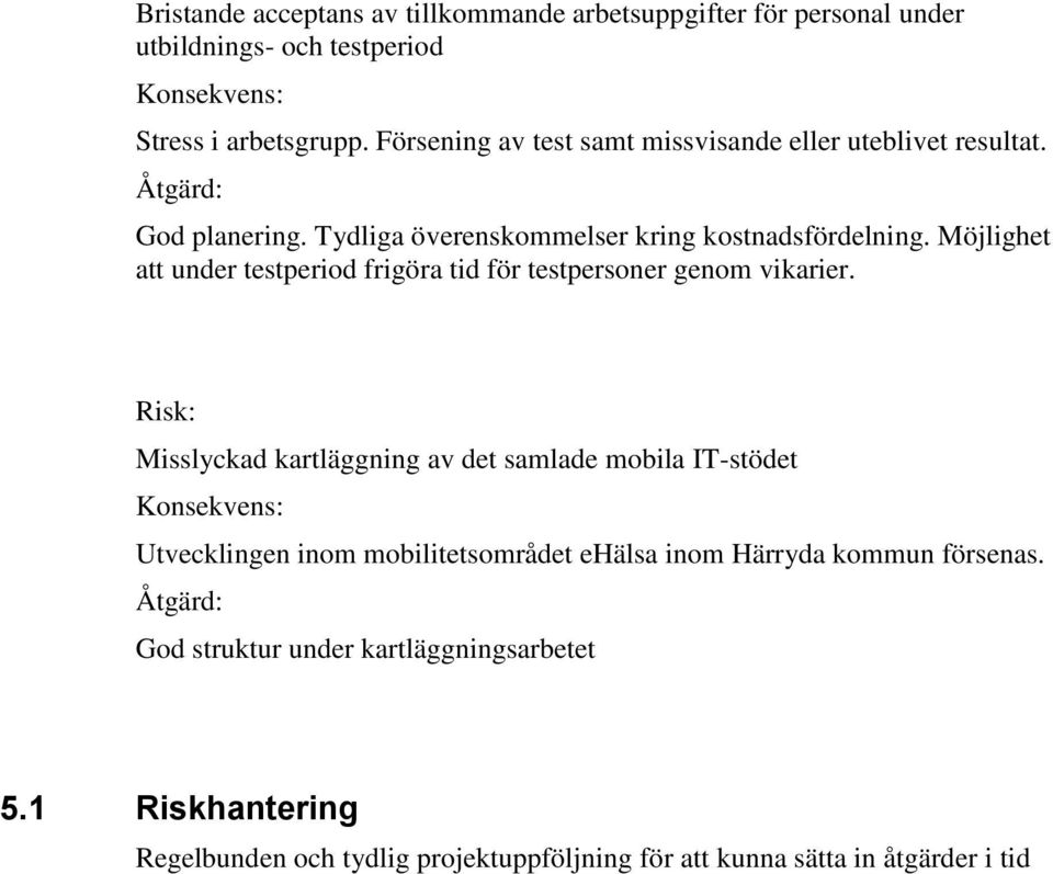 Möjlighet att under testperiod frigöra tid för testpersoner genom vikarier.