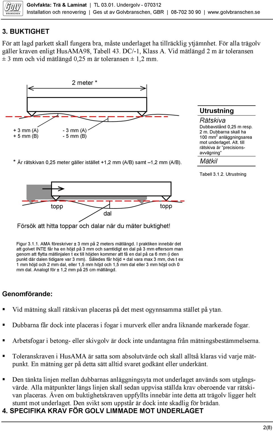 2 meter * + 3 mm (A) + 5 mm (B) - 3 mm (A) - 5 mm (B) * Är rätskivan 0,25 meter gäller istället +1,2 mm (A/B) samt 1,2 mm (A/B). Utrustning Rätskiva Dubbavstånd 0,25 m resp. 2 m.