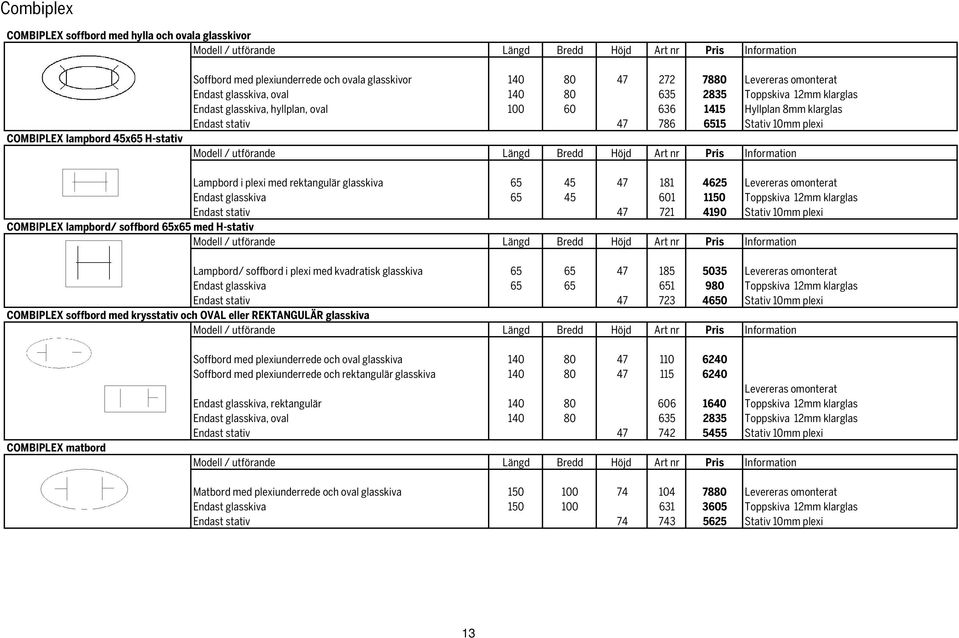 10mm plexi Modell / utförande Längd Bredd Höjd Art nr Pris Lampbord i plexi med rektangulär glasskiva 65 45 47 181 4625 Levereras omonterat Endast glasskiva 65 45 601 1150 Toppskiva 12mm klarglas