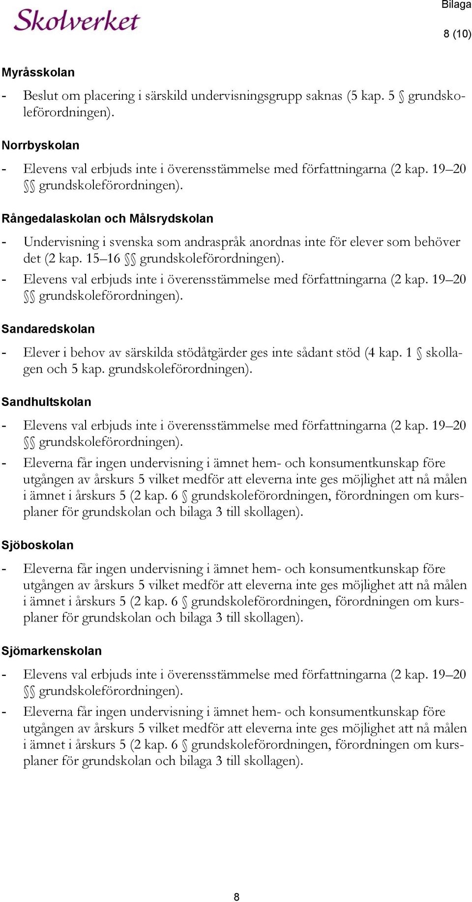 Rångedalaskolan och Målsrydskolan - Undervisning i svenska som andraspråk anordnas inte för elever som behöver det (2 kap. 15 16 grundskoleförordningen).