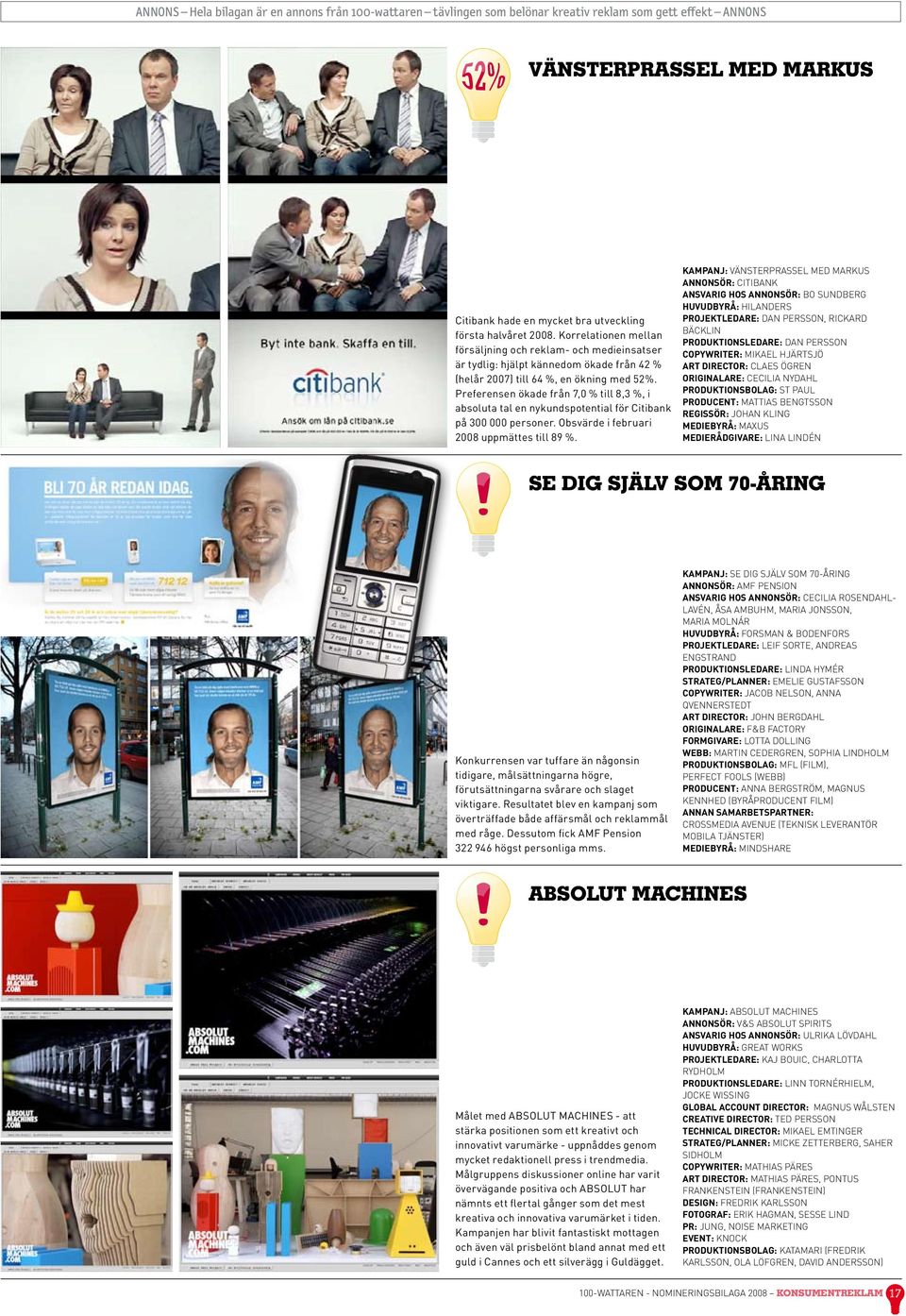 Preferensen ökade från 7,0 % till 8,3 %, i absoluta tal en nykundspotential för Citibank på 300 000 personer. Obsvärde i februari 2008 uppmättes till 89 %.