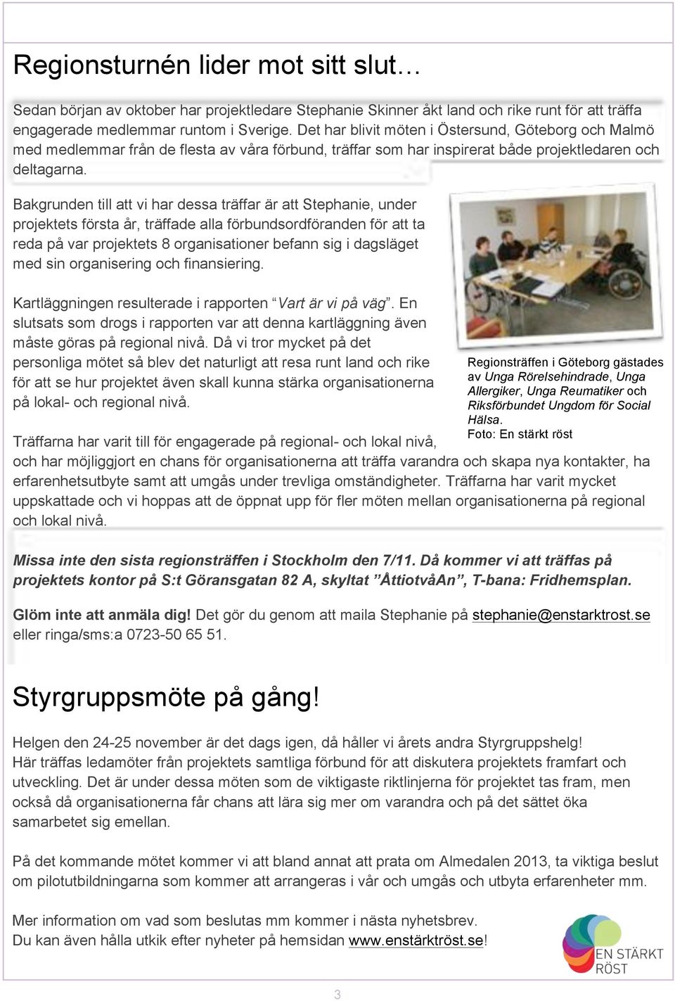 Bakgrunden till att vi har dessa träffar är att Stephanie, under projektets första år, träffade alla förbundsordföranden för att ta reda på var projektets 8 organisationer befann sig i dagsläget med