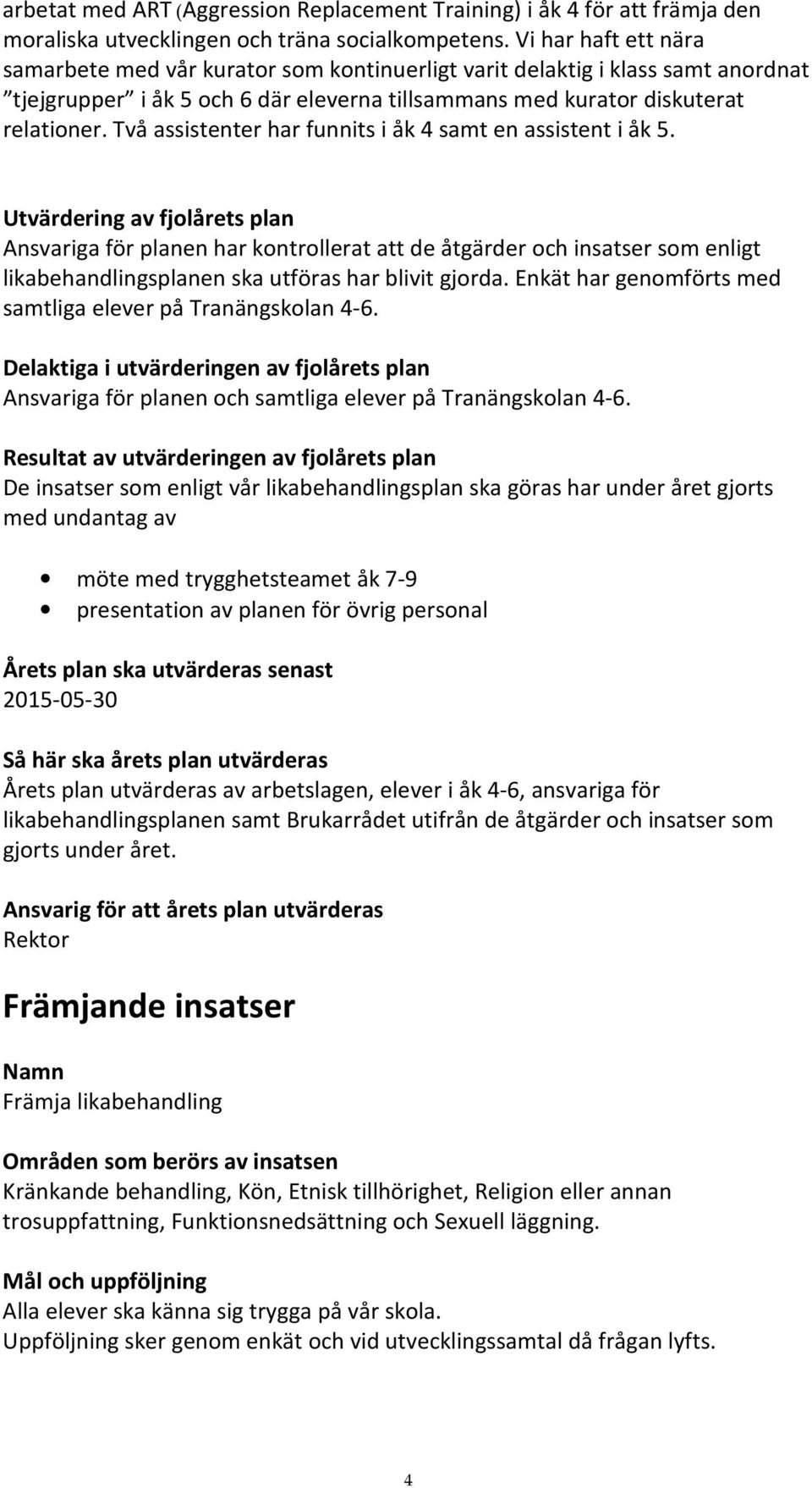 Två assistenter har funnits i åk 4 samt en assistent i åk 5.