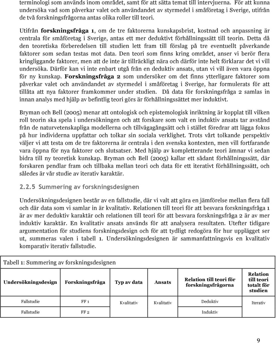 Utifrån forskningsfråga 1, om de tre faktorerna kunskapsbrist, kostnad och anpassning är centrala för småföretag i Sverige, antas ett mer deduktivt förhållningssätt till teorin.
