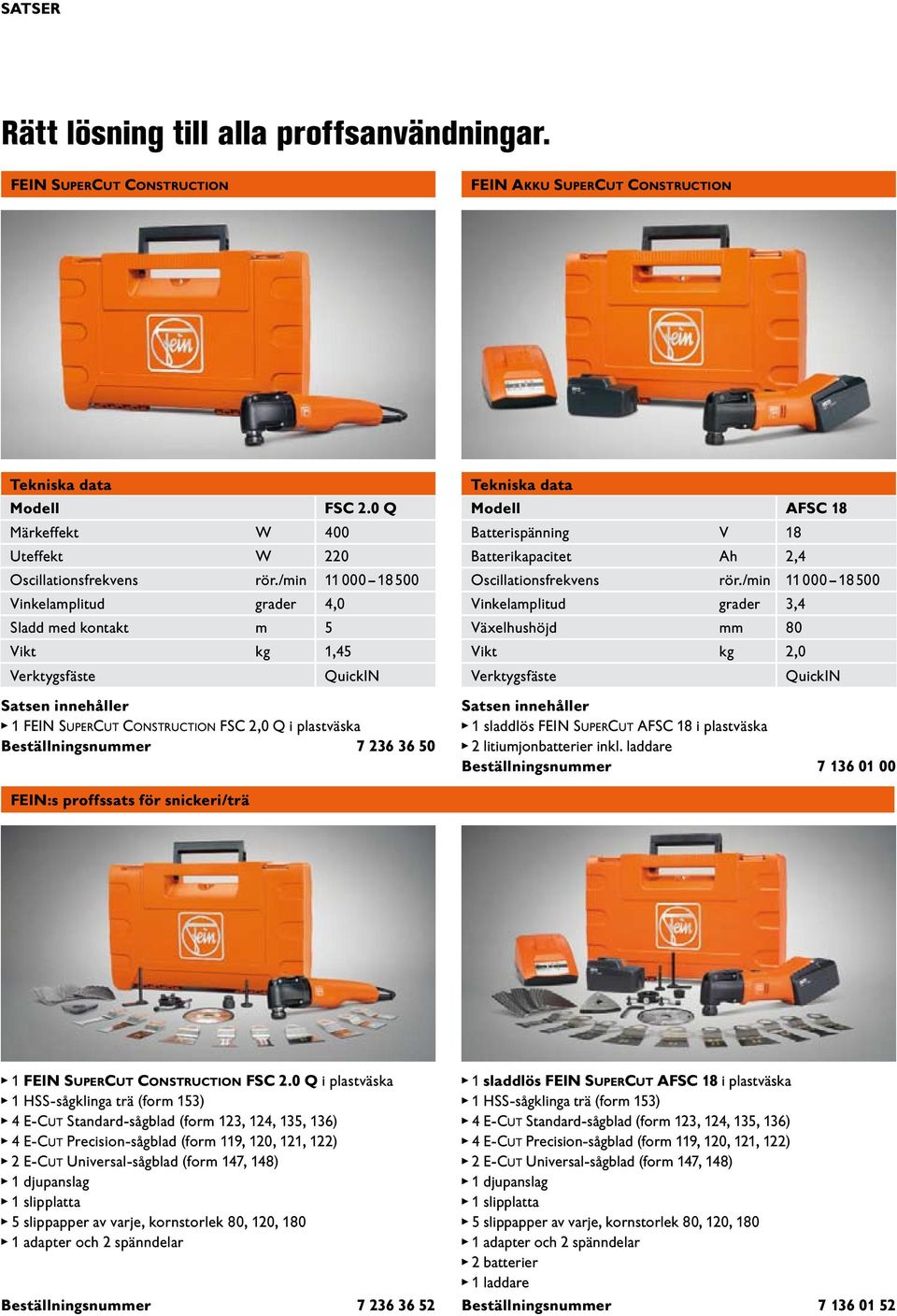 Tekniska data Modell AFSC 18 Batterispänning V 18 Batterikapacitet Ah 2,4 Oscillationsfrekvens rör.