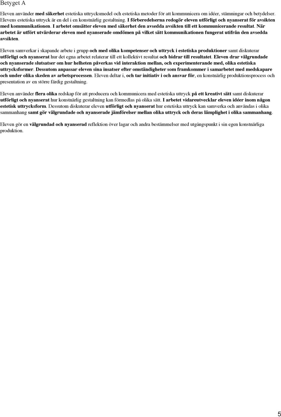I arbetet omsätter eleven med säkerhet den avsedda avsikten till ett kommunicerande resultat.