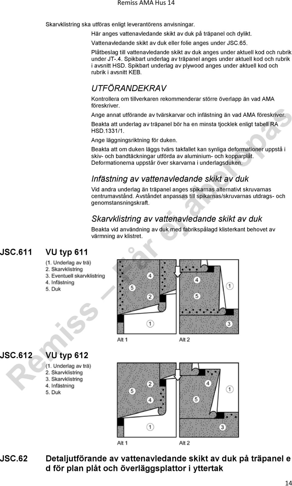 Spikbart underlag av träpanel anges under aktuell kod och rubrik i avsnitt HSD. Spikbart underlag av plywood anges under aktuell kod och rubrik i avsnitt KEB.