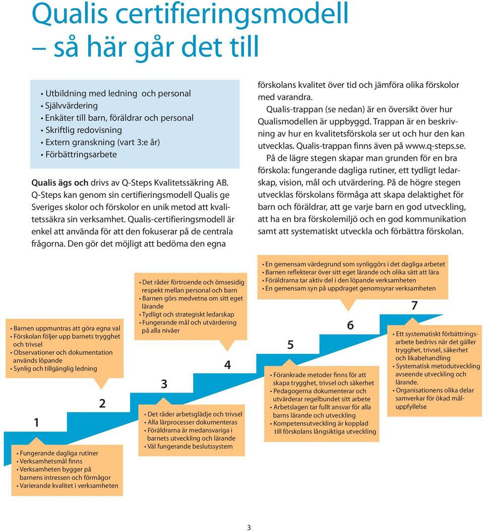 Q-Steps kan genom sin certifieringsmodell Qualis ge Sveriges skolor och förskolor en unik metod att kvalitetssäkra sin verksamhet.