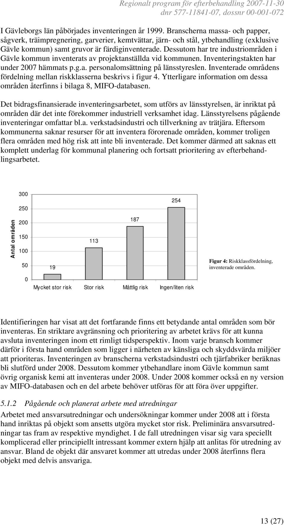 Dessutom har tre industriområden i Gävle kommun inventerats av projektanställda vid kommunen. Inventeringstakten har under 2007 hämmats p.g.a. personalomsättning på länsstyreslen.