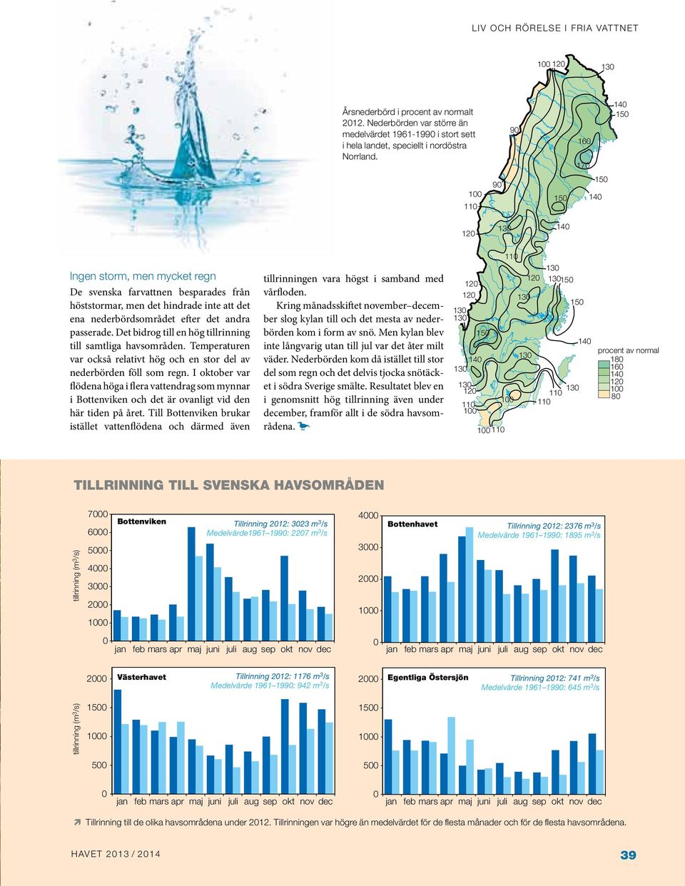 Det bidrog till en hög tillrinning till samtliga havsområden. Temperaturen var också relativt hög och en stor del av nederbörden föll som regn.