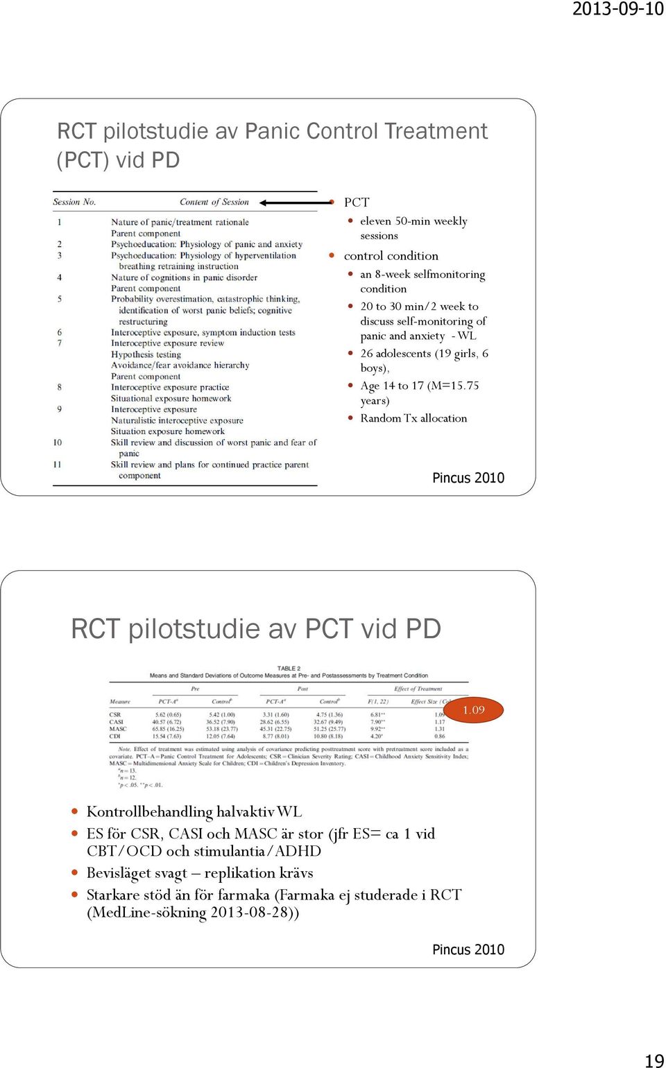 75 years) Random Tx allocation Pincus 2010 RCT pilotstudie av PCT vid PD 1.
