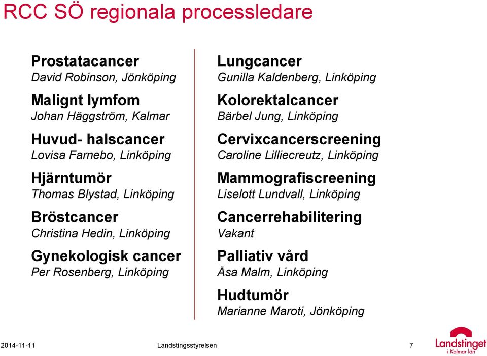 Gunilla Kaldenberg, Linköping Kolorektalcancer Bärbel Jung, Linköping Cervixcancerscreening Caroline Lilliecreutz, Linköping Mammografiscreening