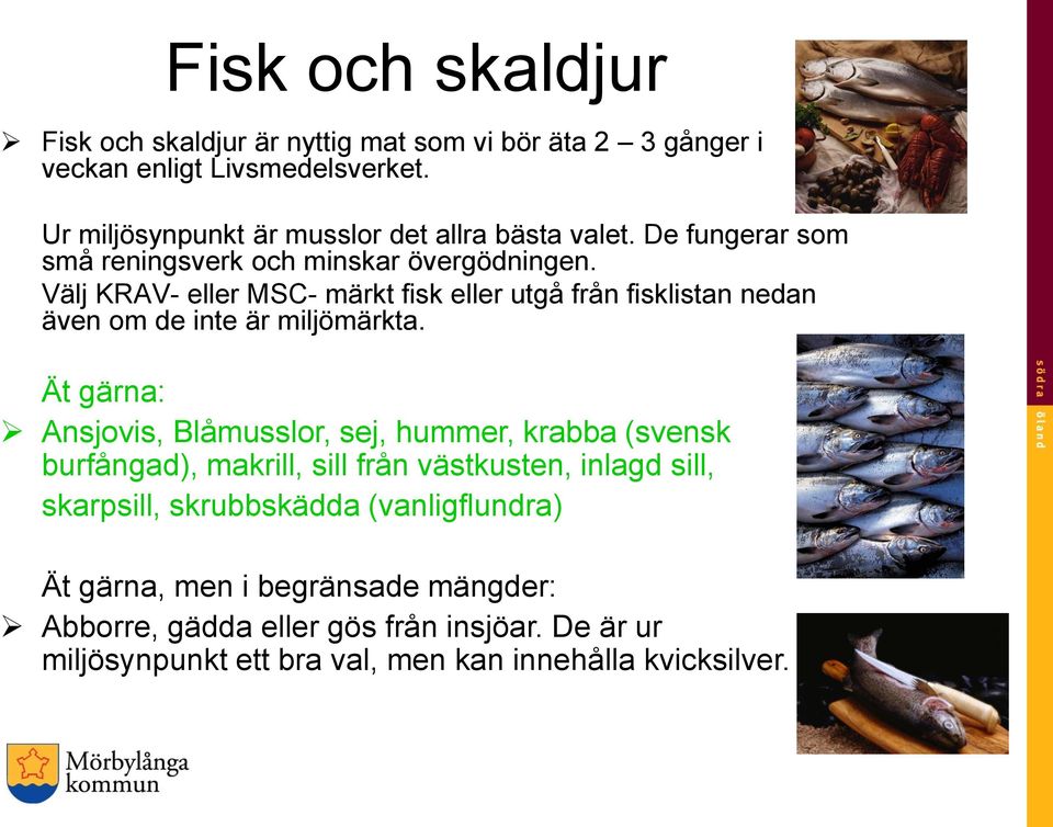 Välj KRAV- eller MSC- märkt fisk eller utgå från fisklistan nedan även om de inte är miljömärkta.