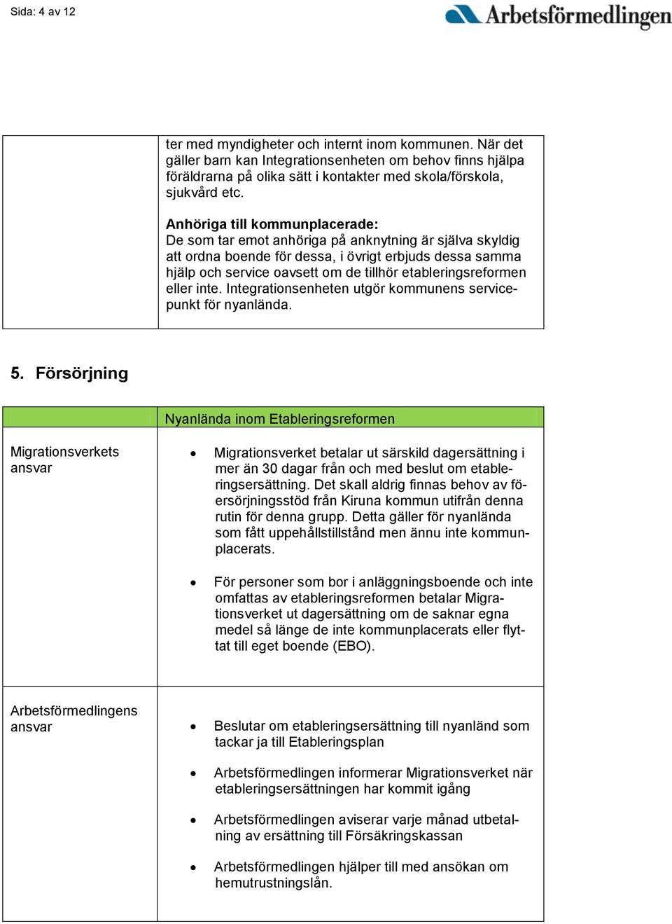 etableringsreformen eller inte. Integrationsenheten utgör kommunens servicepunkt för nyanlända. 5.