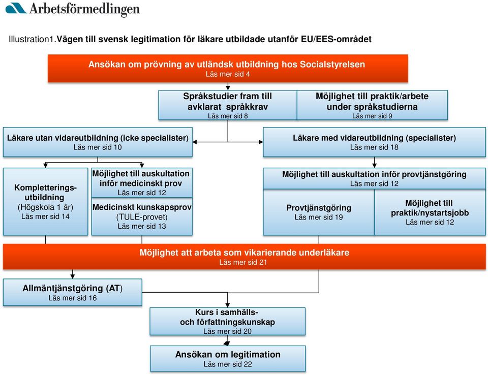 specialister) Läs mer sid 10 Språkstudier fram till avklarat språkkrav Läs mer sid 8 Möjlighet till praktik/arbete under språkstudierna Läs mer sid 9 Läkare med vidareutbildning (specialister) Läs