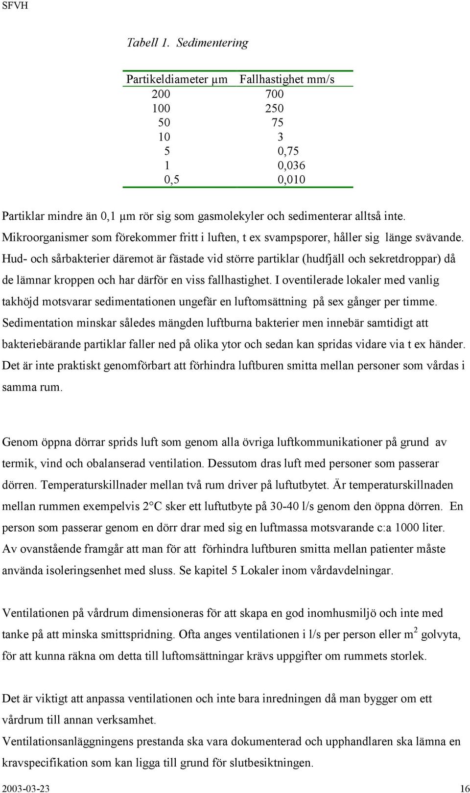 Hud- och sårbakterier däremot är fästade vid större partiklar (hudfjäll och sekretdroppar) då de lämnar kroppen och har därför en viss fallhastighet.