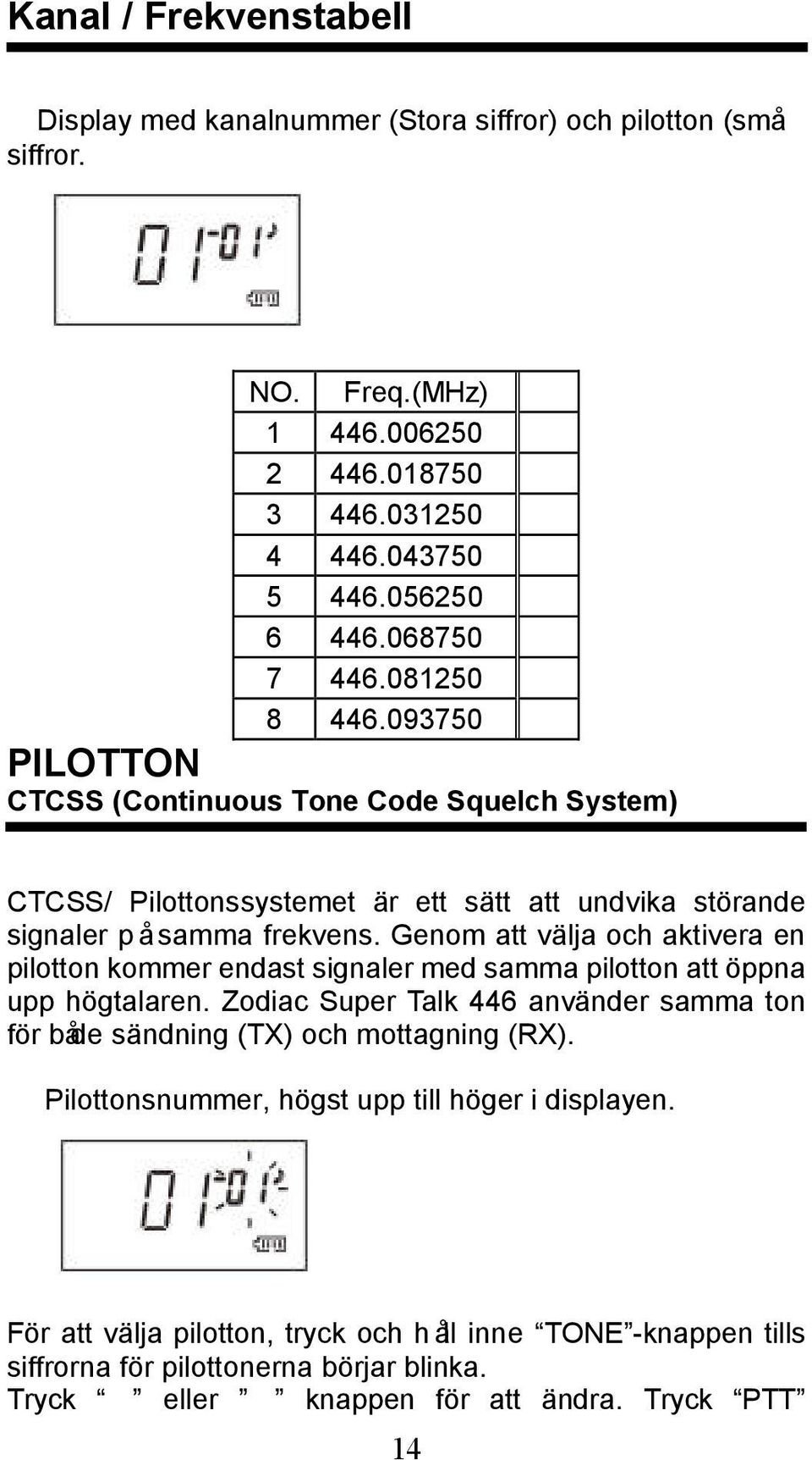 Genom att välja och aktivera en pilotton kommer endast signaler med samma pilotton att öppna upp högtalaren.