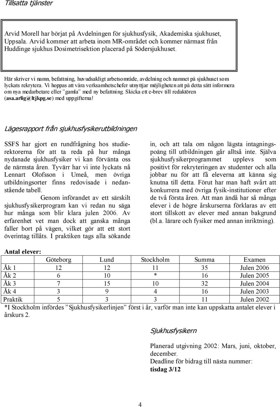 Här skriver vi namn, befattning, huvudsakligt arbetsområde, avdelning och namnet på sjukhuset som lyckats rekrytera.