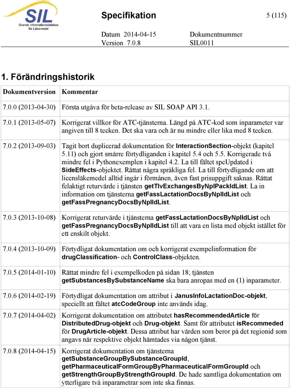 2 (2013-09-03) Tagit bort duplicerad dokumentation för InteractionSection-objekt (kapitel 5.11) och gjort smärre förtydliganden i kapitel 5.4 och 5.5. Korrigerade två mindre fel i Pythonexemplen i kapitel 4.