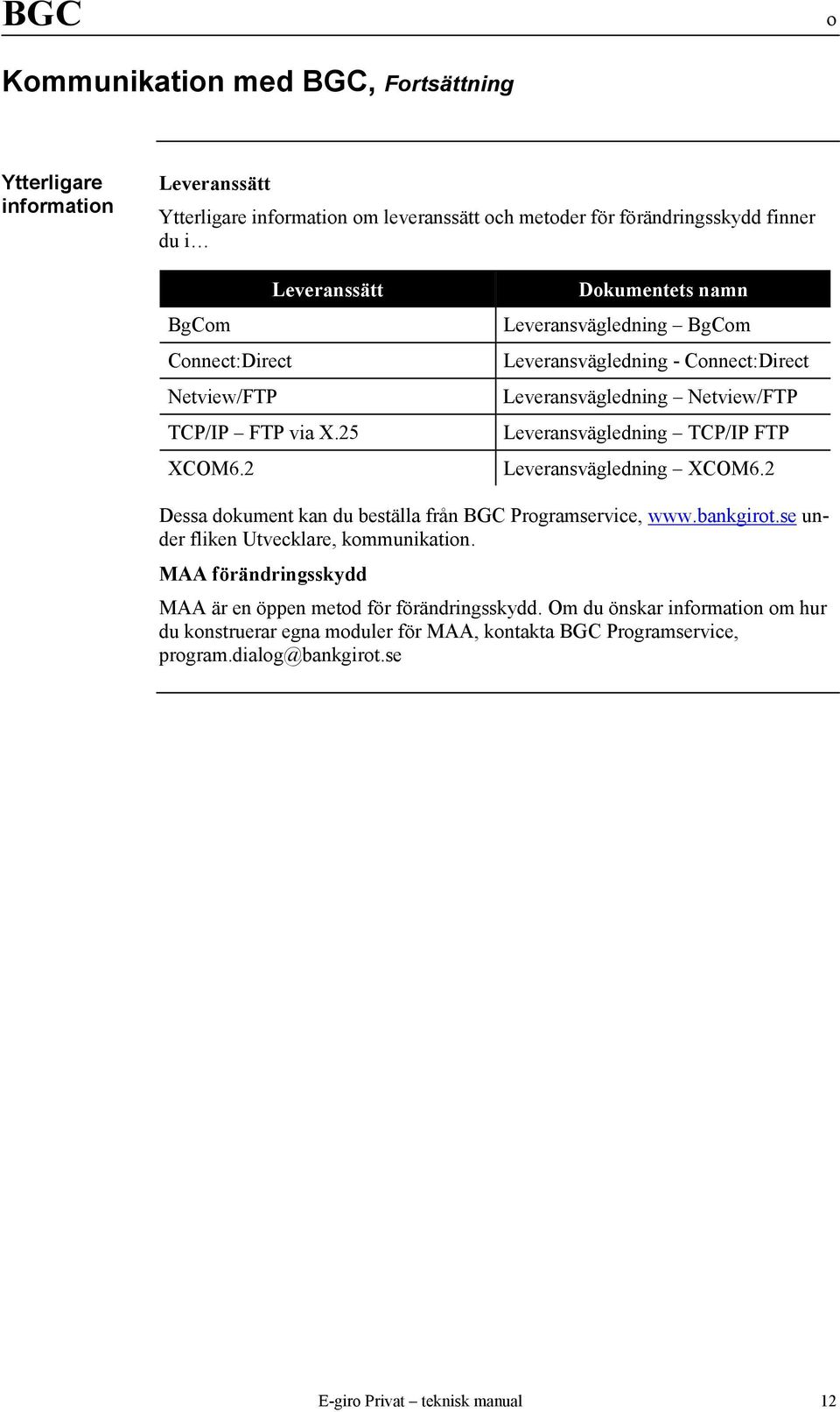 2 Dokumentets namn Leveransvägledning BgCom Leveransvägledning - Connect:Direct Leveransvägledning Netview/FTP Leveransvägledning TCP/IP FTP Leveransvägledning XCOM6.