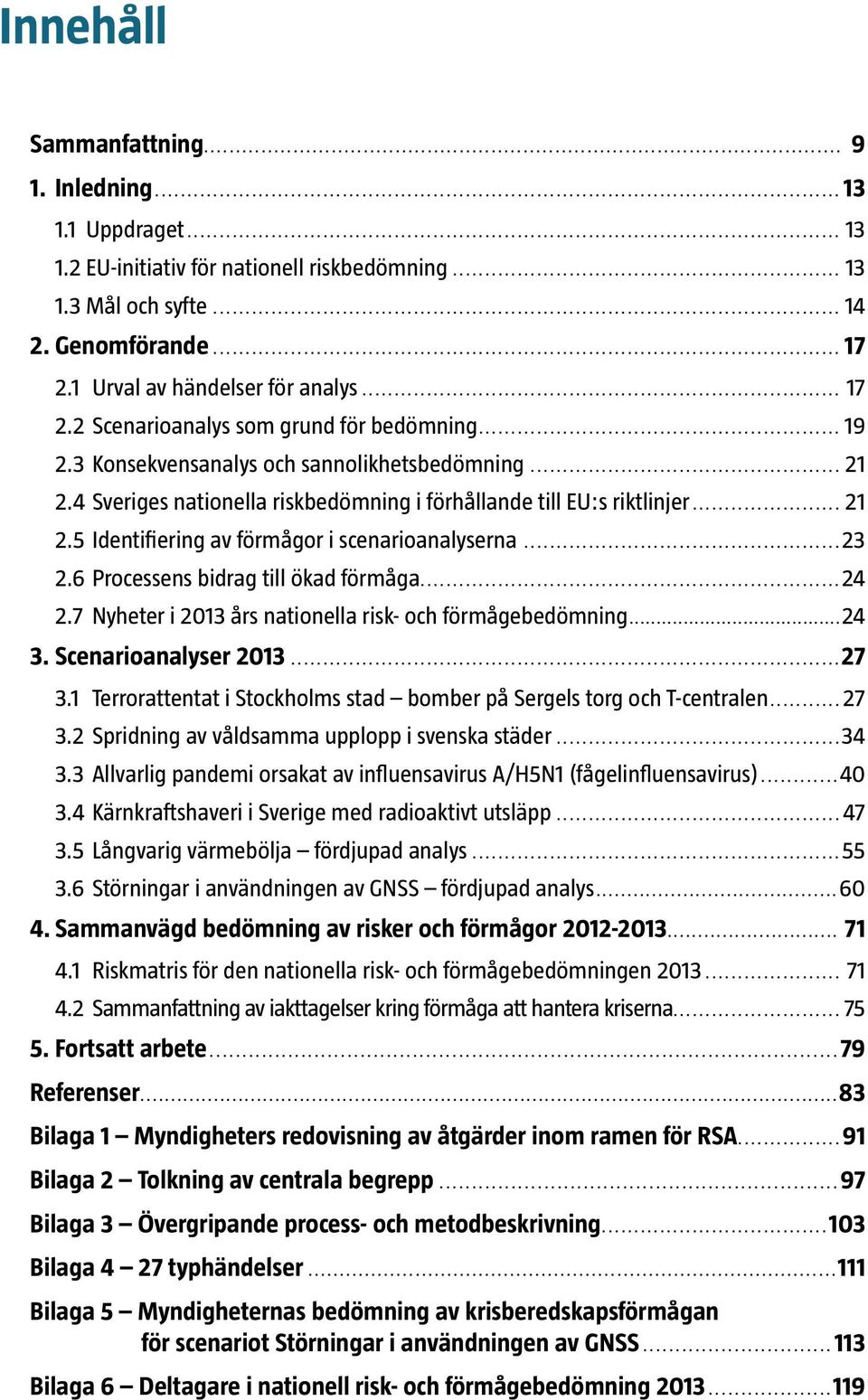 ..23 2.6 Processens bidrag till ökad förmåga...24 2.7 Nyheter i 2013 års nationella risk- och förmågebedömning...24 3. Scenarioanalyser 2013...27 3.