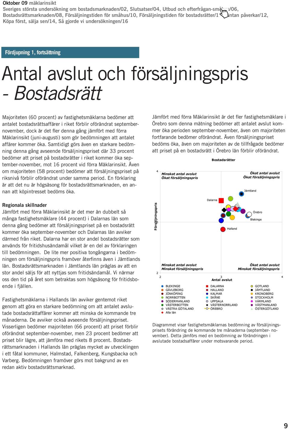 Samtidigt görs även en starkare bedömning denna gång avseende försäljningspriset där 33 procent bedömer att priset på bostadsrätter i riket kommer öka september-november, mot 16 procent vid förra