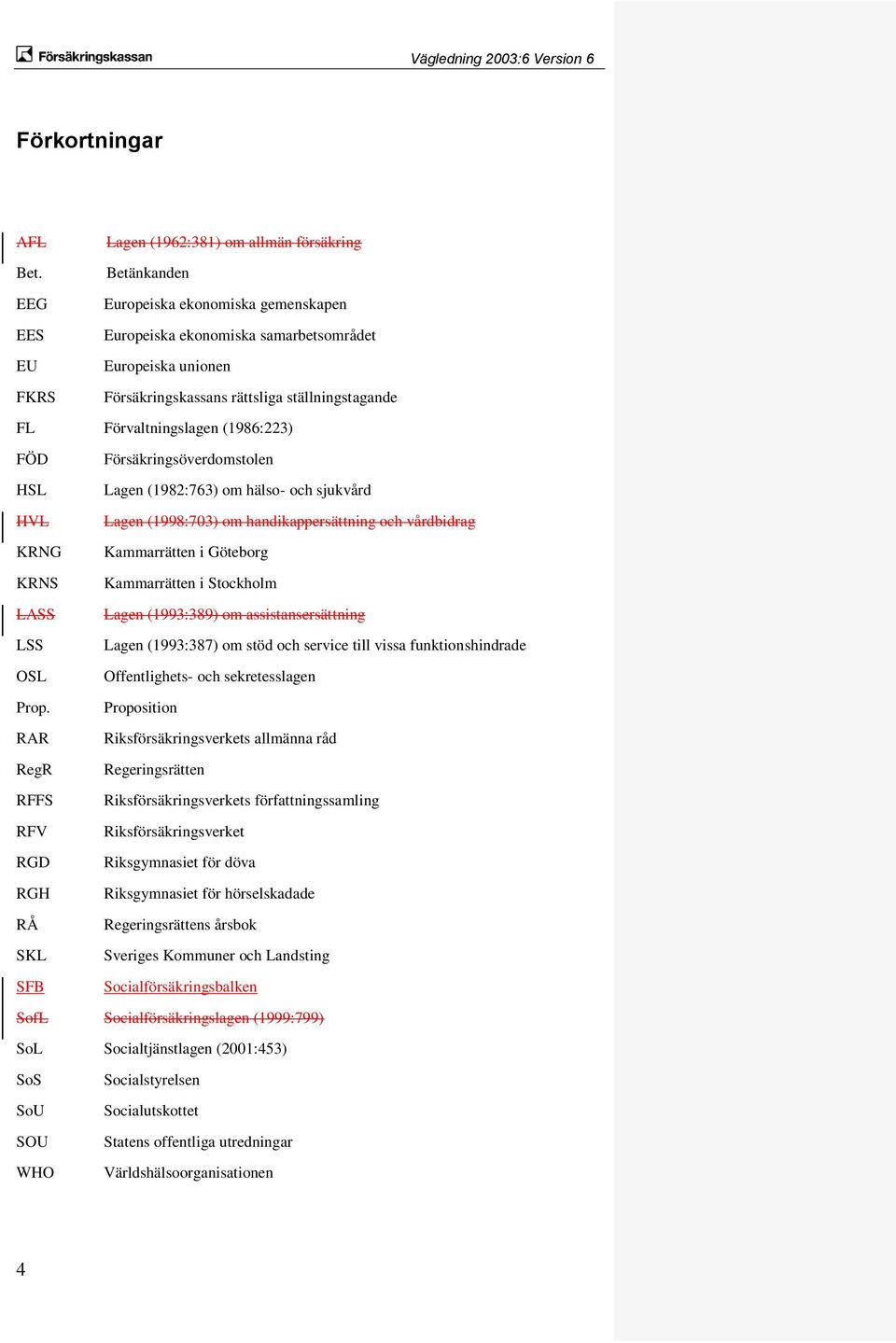 ställningstagande FL Förvaltningslagen (1986:223) FÖD HSL HVL KRNG KRNS LASS LSS OSL Prop.