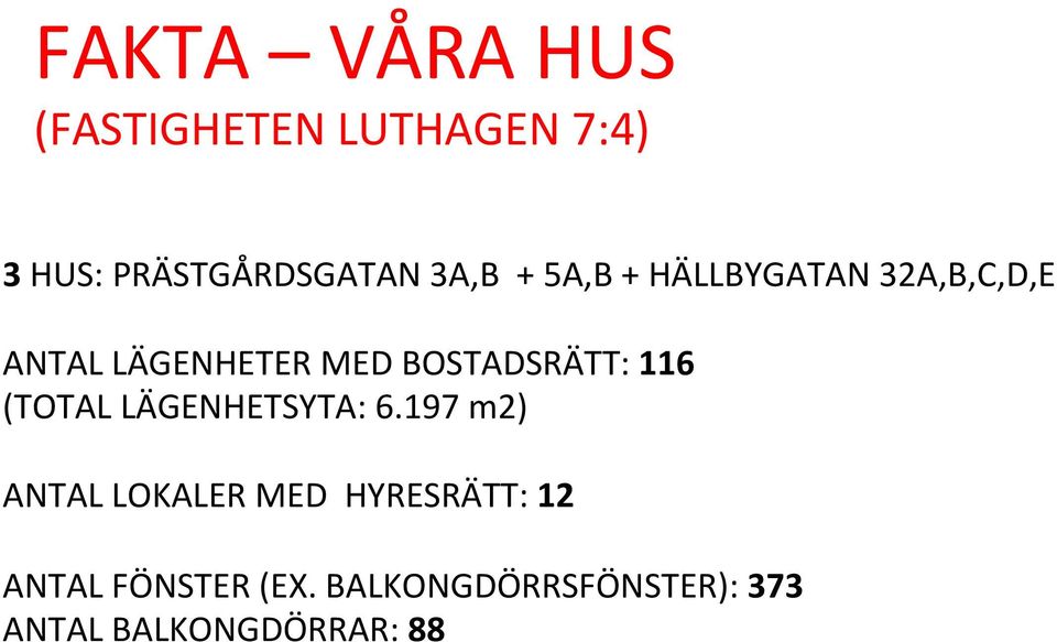 BOSTADSRÄTT: 116 (TOTAL LÄGENHETSYTA: 6.