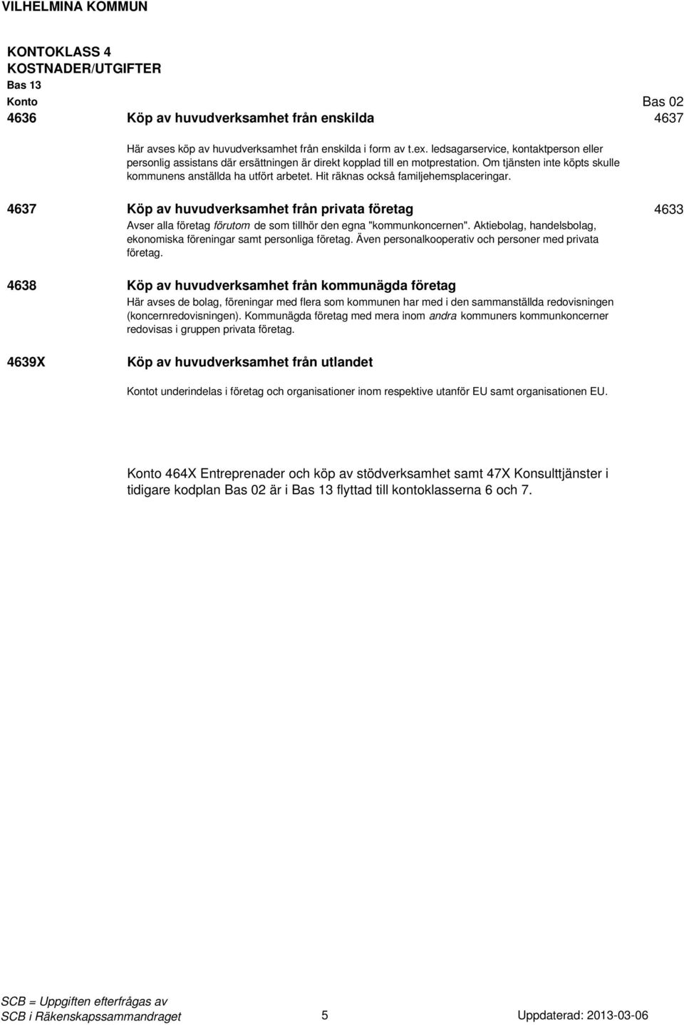 Hit räknas också familjehemsplaceringar. 4637 Köp av huvudverksamhet från privata företag 4633 Avser alla företag förutom de som tillhör den egna "kommunkoncernen".