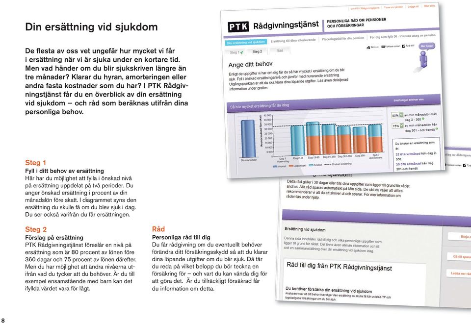 Steg 1 Fyll i ditt behov av ersättning Här har du möjlighet att fylla i önskad nivå på ersättning uppdelat på två perioder. Du anger önskad ersättning i procent av din månadslön före skatt.