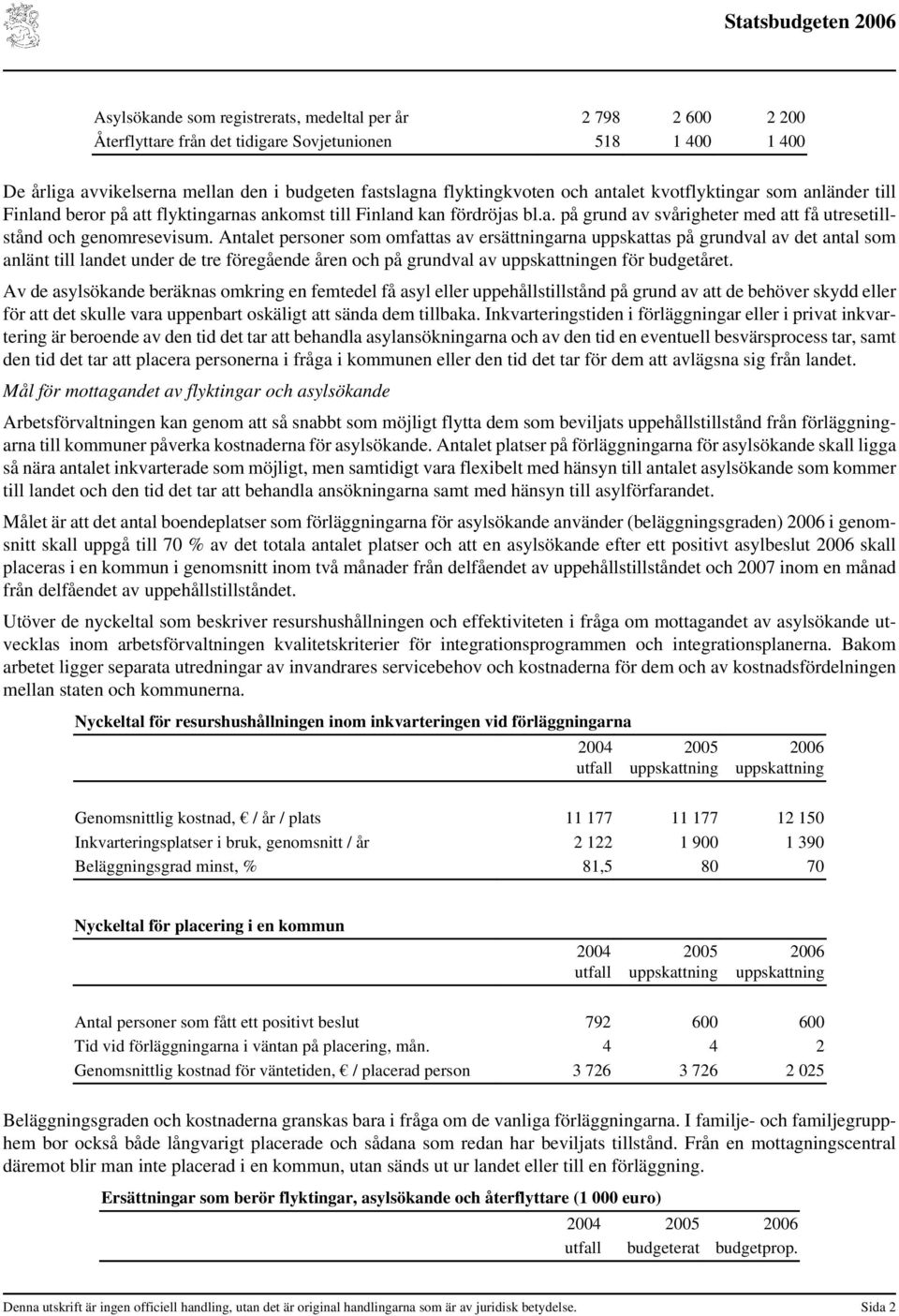 Antalet personer som omfattas av ersättningarna uppskattas på grundval av det antal som anlänt till landet under de tre föregående åren och på grundval av en för budgetåret.