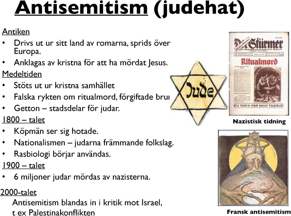 1800 talet Köpmän ser sig hotade. Nationalismen judarna främmande folkslag. Rasbiologi börjar användas.