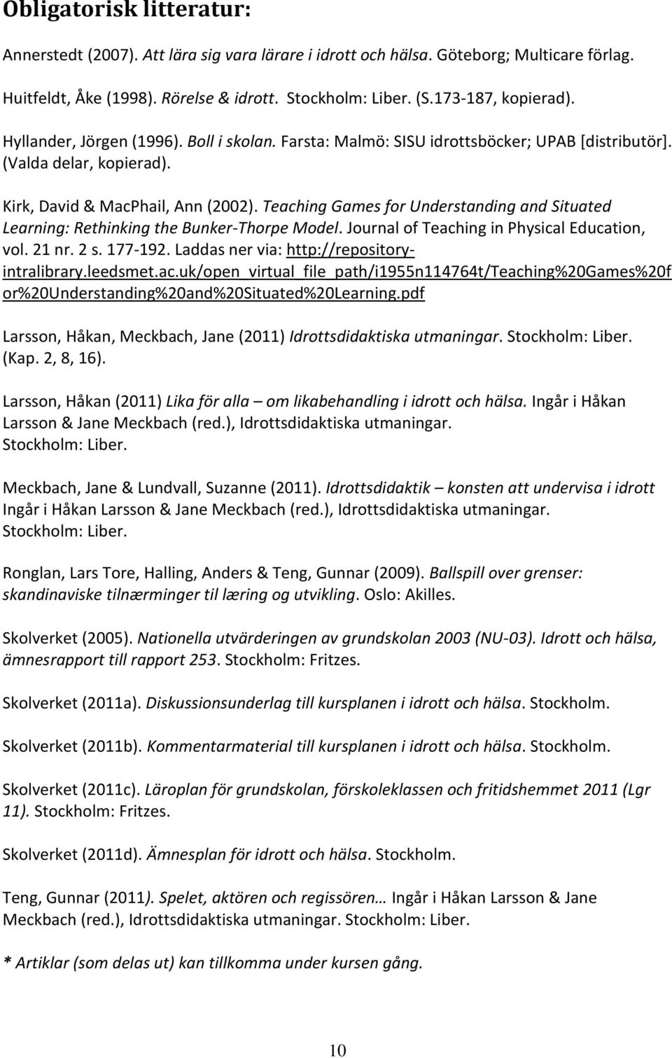 Teaching Games for Understanding and Situated Learning: Rethinking the Bunker-Thorpe Model. Journal of Teaching in Physical Education, vol. 21 nr. 2 s. 177-192.